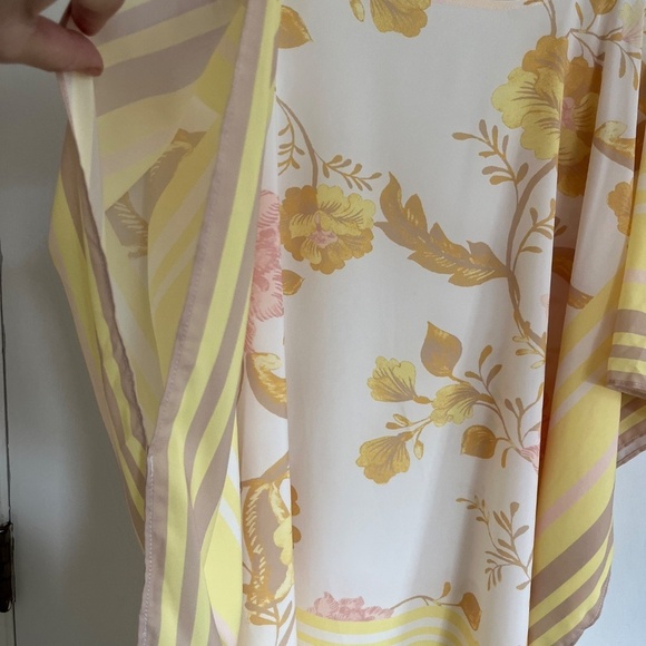 Jason Wu Yellow Floral Tunic Top Kimono Chiffon Scarf Cami Cover Up, One Size - Picture 8 of 8
